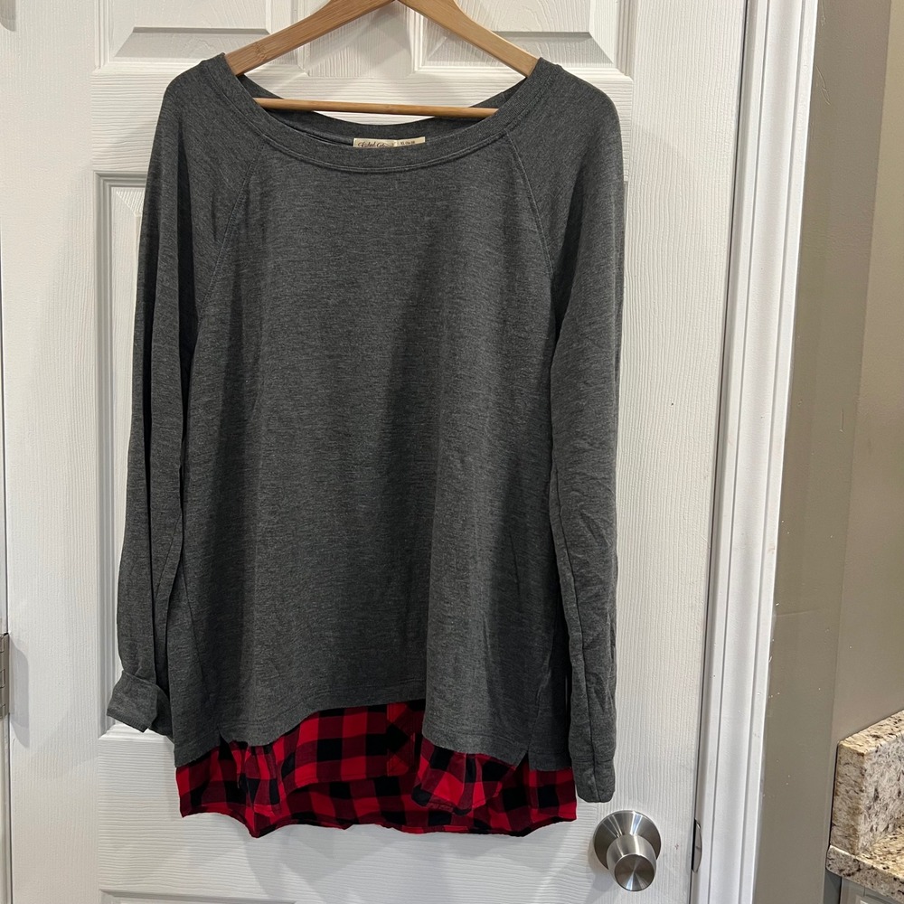 Faded Glory Charcoal Heather Gray‎ Buffalo Plaid Layered Top XL 16-18 FGL35060PR